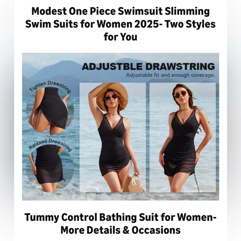 Blooming Jelly Women's One Piece Swimsuit Tummy Control Swim DressModest Bathing